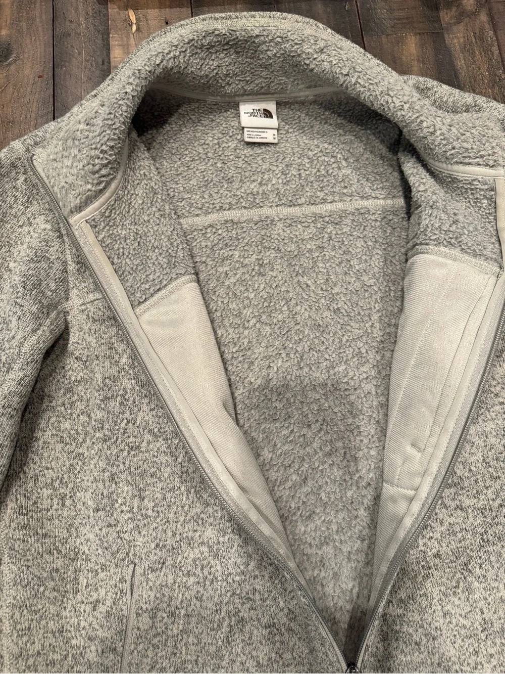 The North Face Light Gray and Tan Heather Full-Zip Fleece Jacket